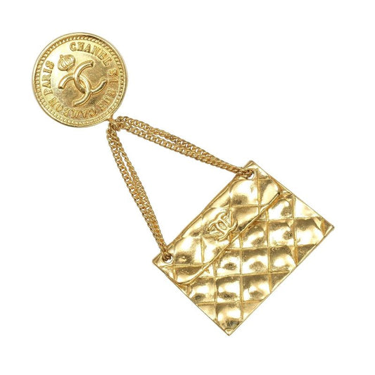 Chanel Bag Motif Matelasse Coco Mark Gold Plated Ladies 19g Brooch
