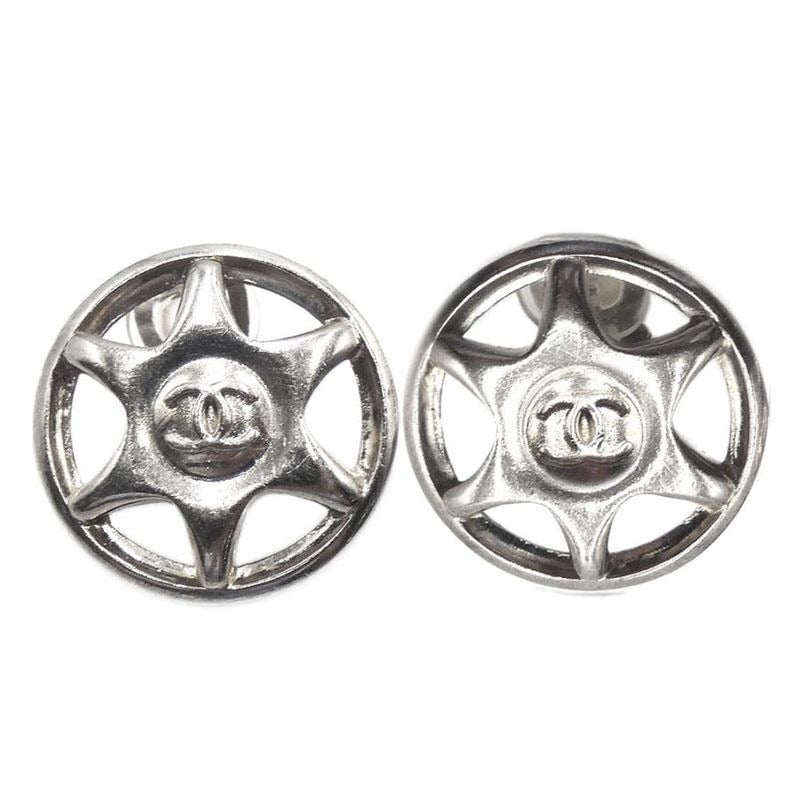 Chanel Wheel Star Coco Mark GP Silver Earrings and