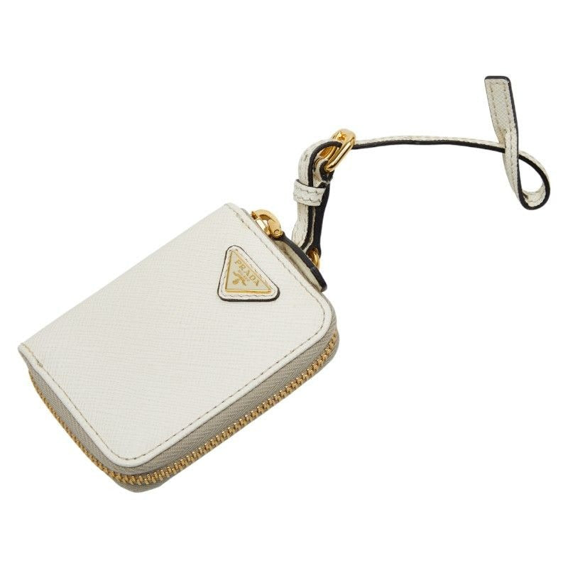 Prada Triangle Logo Plate Bag Charm Coin Case Accessory 1 Tl085 White