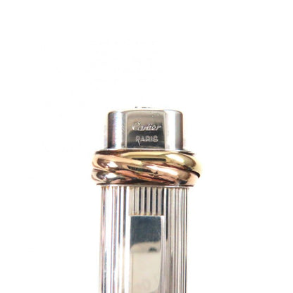 Cartier Vintage Trinity Striped Cap Ballpoint Pen Metal Silver With Box And