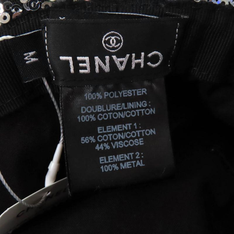 CHANEL 24C Sequined Coco Mark Bucket Hat Silver M Ladies