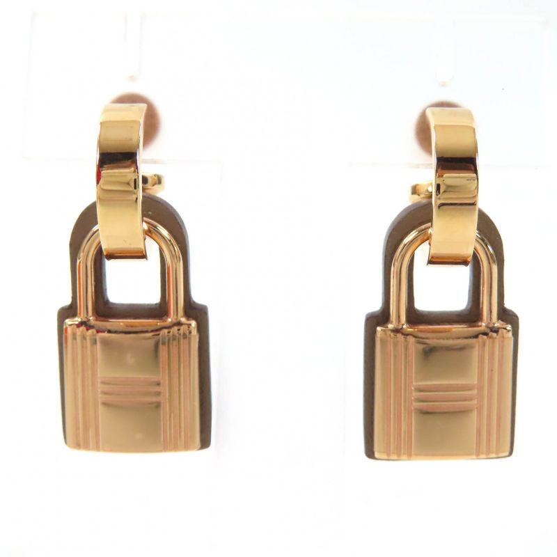 Hermes Auchelie GP Hoop Cadena Motif H Logo Earrings For Both Ears Gold With