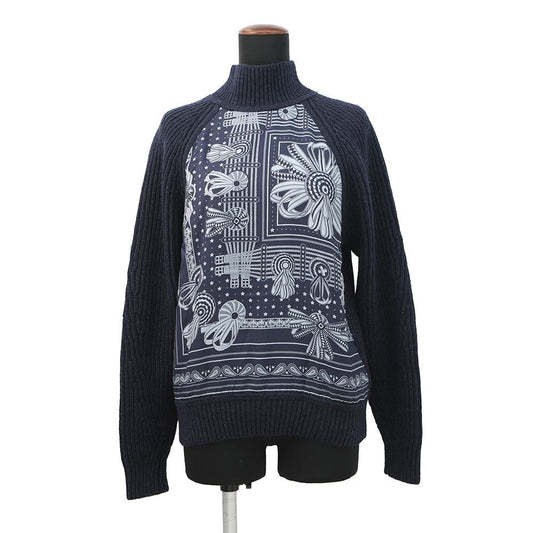 Hermes Sweater Horse Ribbon Decoration Twill Lane High Neck Knit Cashmere Silk
