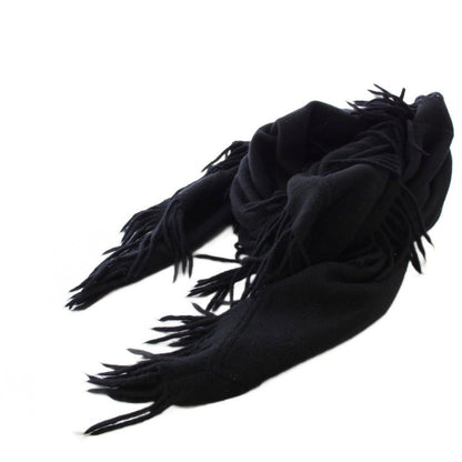 Hermes Shawl Scarf Fringe Wool Cashmere Blend Black YT