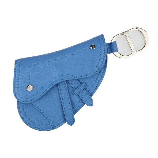 Christian Dior Saddle Poach Pouch Coin Case Leather Blue Silver