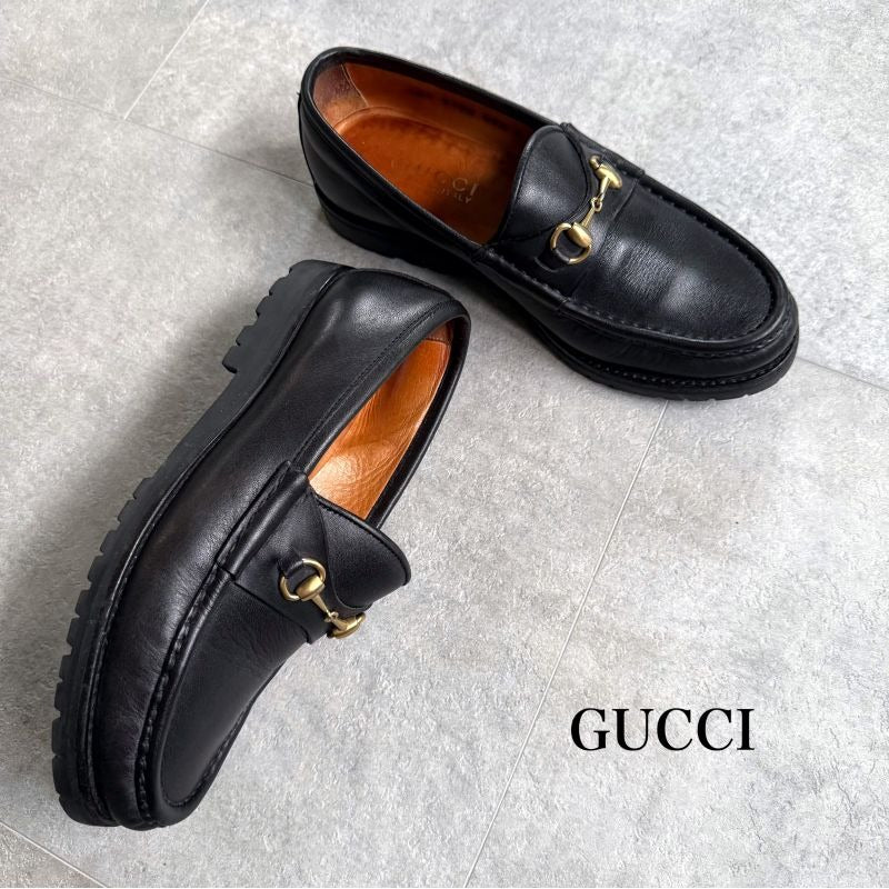 Gucci Horsebit Loafers Leather Black Gold Hardware 35 1 2