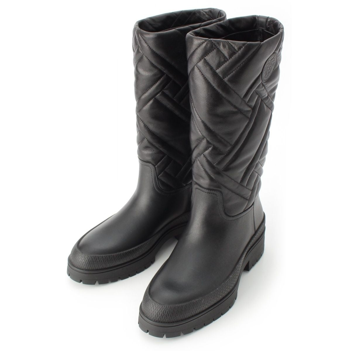 Hermes Leather Fuji Quilted Mosaic Long Boots Shoes Black 36