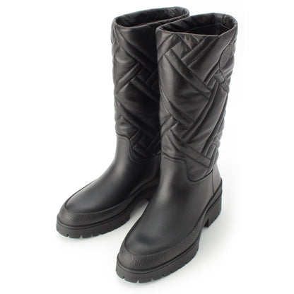Hermes Leather Fuji Quilted Mosaic Long Boots Shoes Black 36