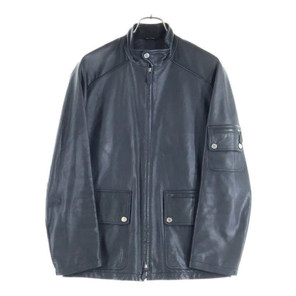 Hermes Neck Button Cow Leather Single Riders Jacket Black