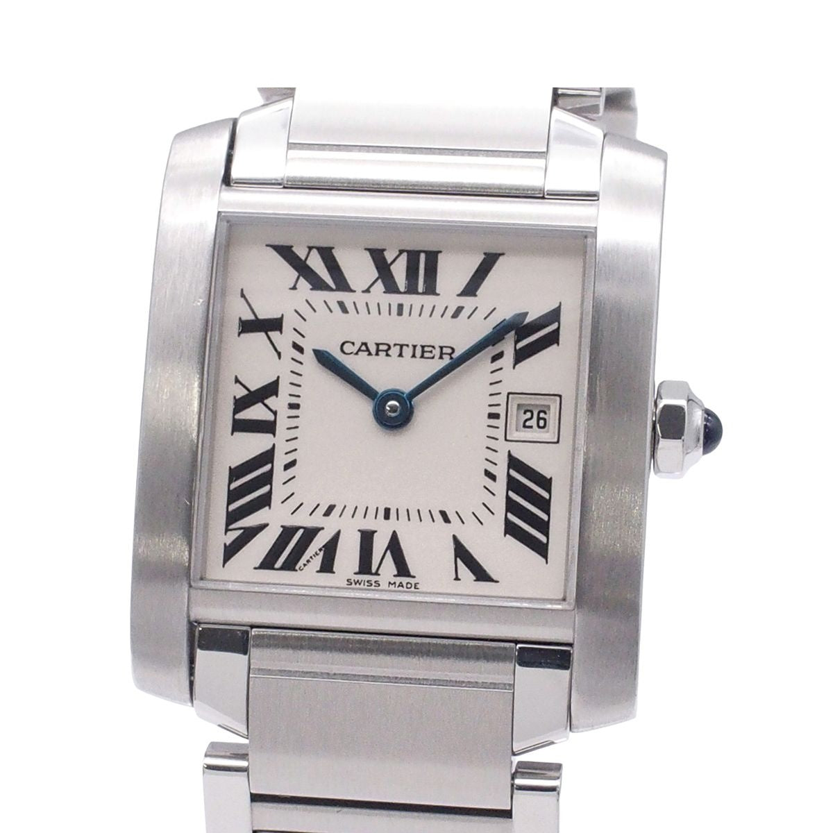 Cartier Tank Francaise MM Date Ivory SS Watch Quartz