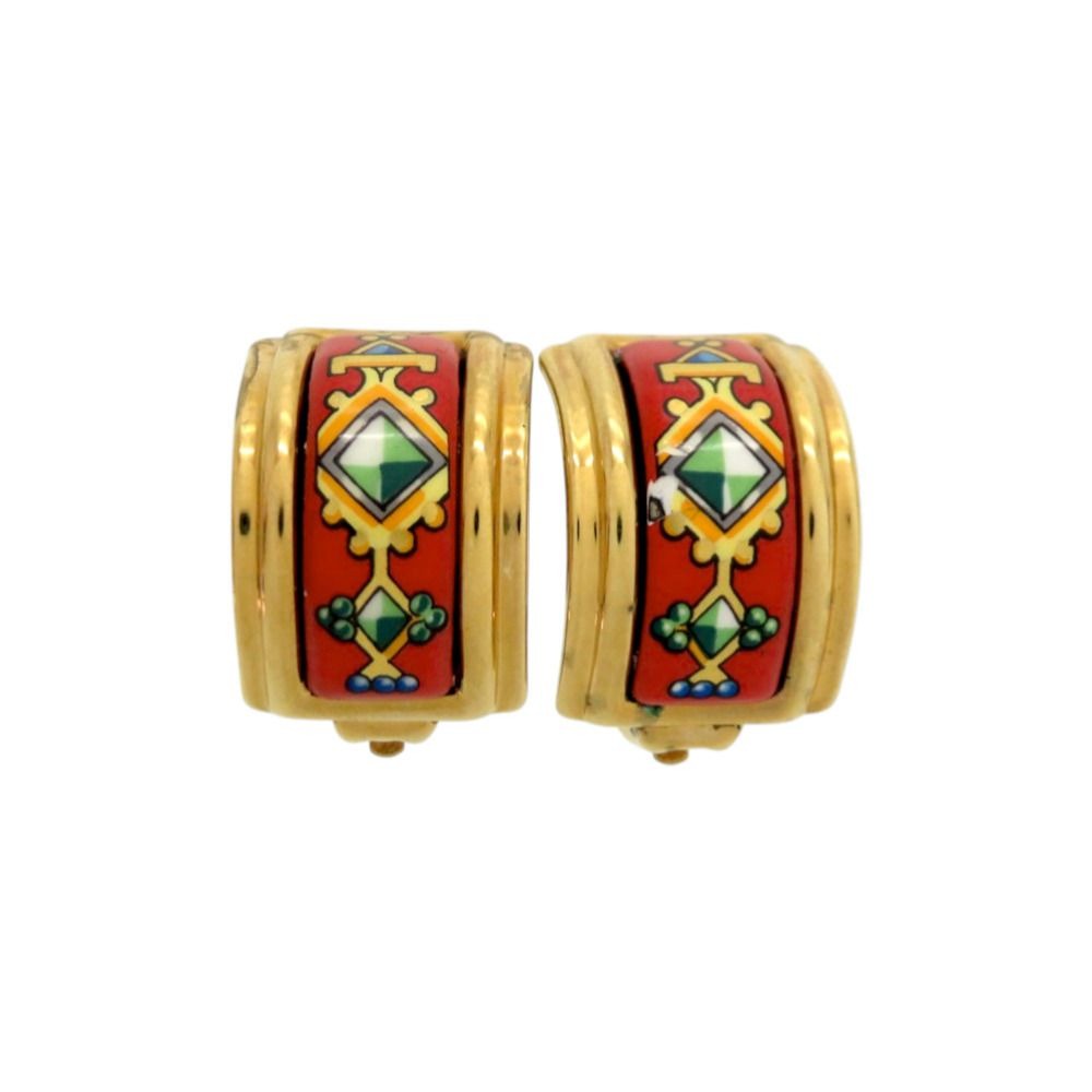 Hermes Enamel Metal Red Earrings