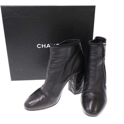 Chanel Quilted Coco Mark Heeled Short Boots Black 38