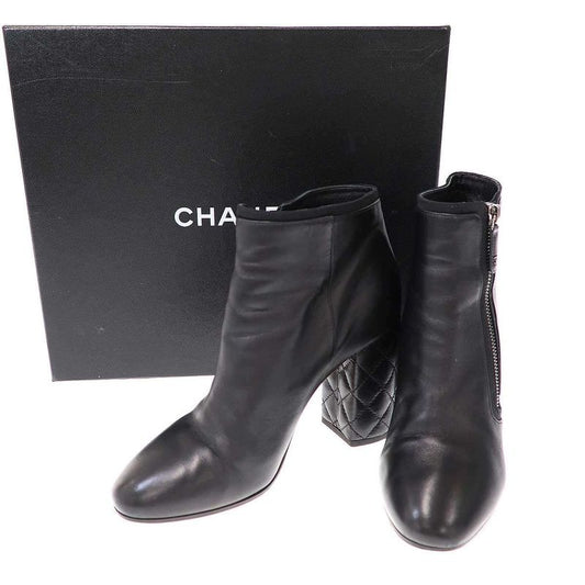 Chanel Quilted Coco Mark Heeled Short Boots Black 38