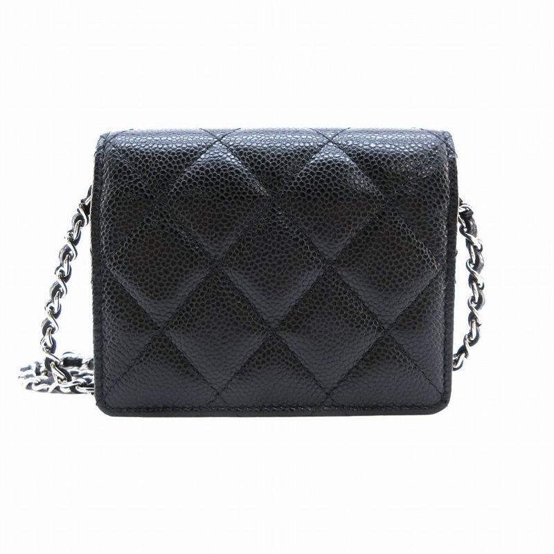 Chanel Chain Wallet Pouch Mini Matelasse Caviar Skin Black 30's Ladies Tnt
