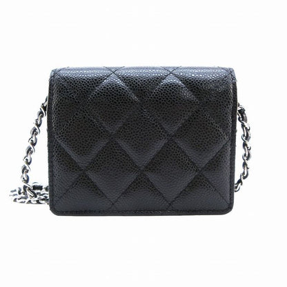 Chanel Chain Wallet Pouch Mini Matelasse Caviar Skin Black 30's Ladies Tnt