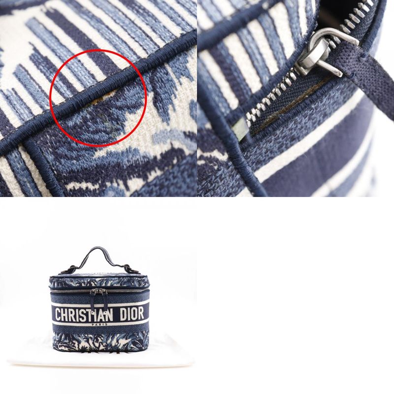 Dior Travel Vanity Palms Embroidery Canvas Navy Blue/white Ladies Handbag