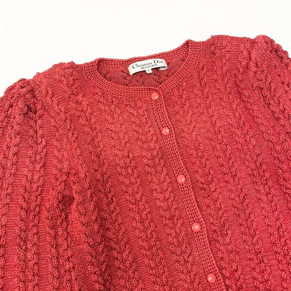 Dior Long Sleeve Booker Digan Puff Balloon M Red Cotton — view 5