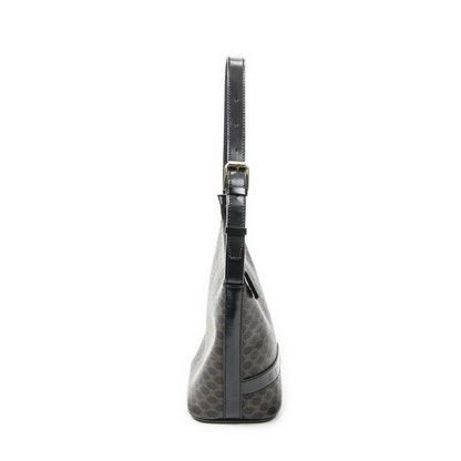 Celine Zip Shoulder Hobo Black Brown Macadam Canvas — view 4