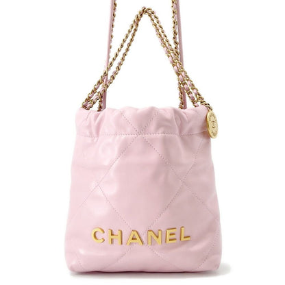 Chanel Handbag 22 Mini CC Logo Quilted Shiny Calf Leather