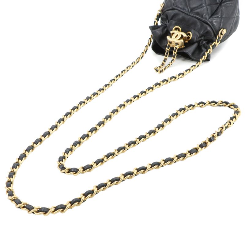 Chanel Matelasse Drawstring Chain Shoulder Bag Leather Black Matelasse Shoulder