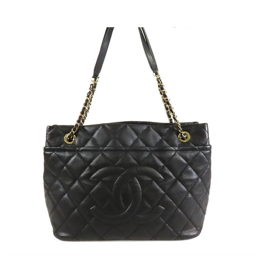 Chanel Chain Tote Black Gold Caviar Leather Quilted Stitch Shoulder Bag