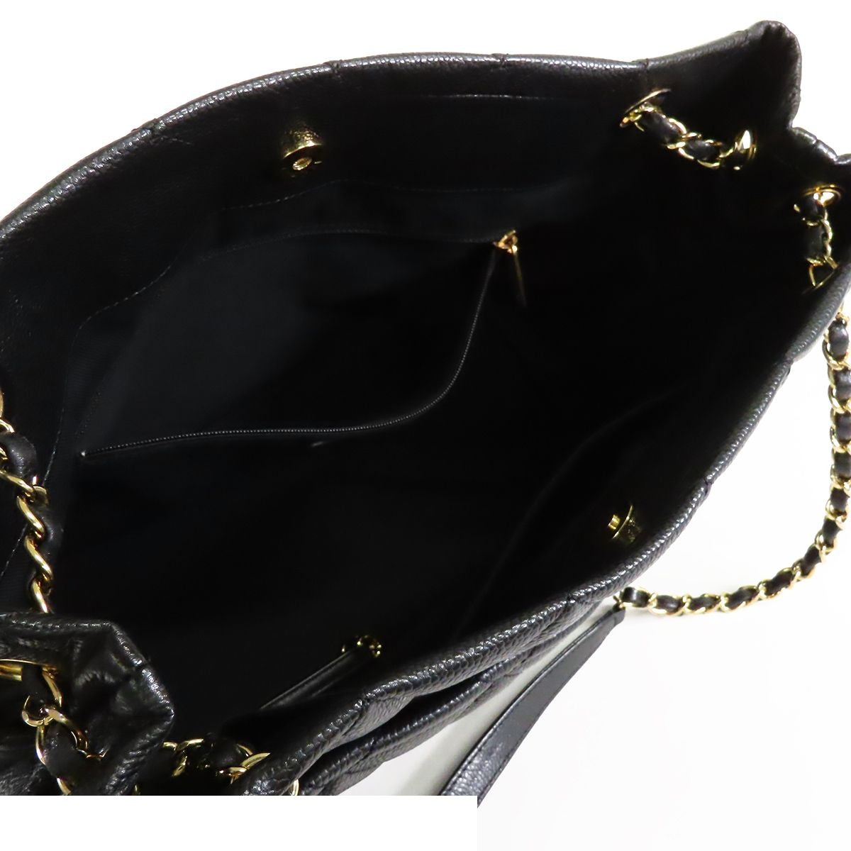 Chanel Chain Tote Black Gold Caviar Leather Quilted Stitch Shoulder Bag — view 5