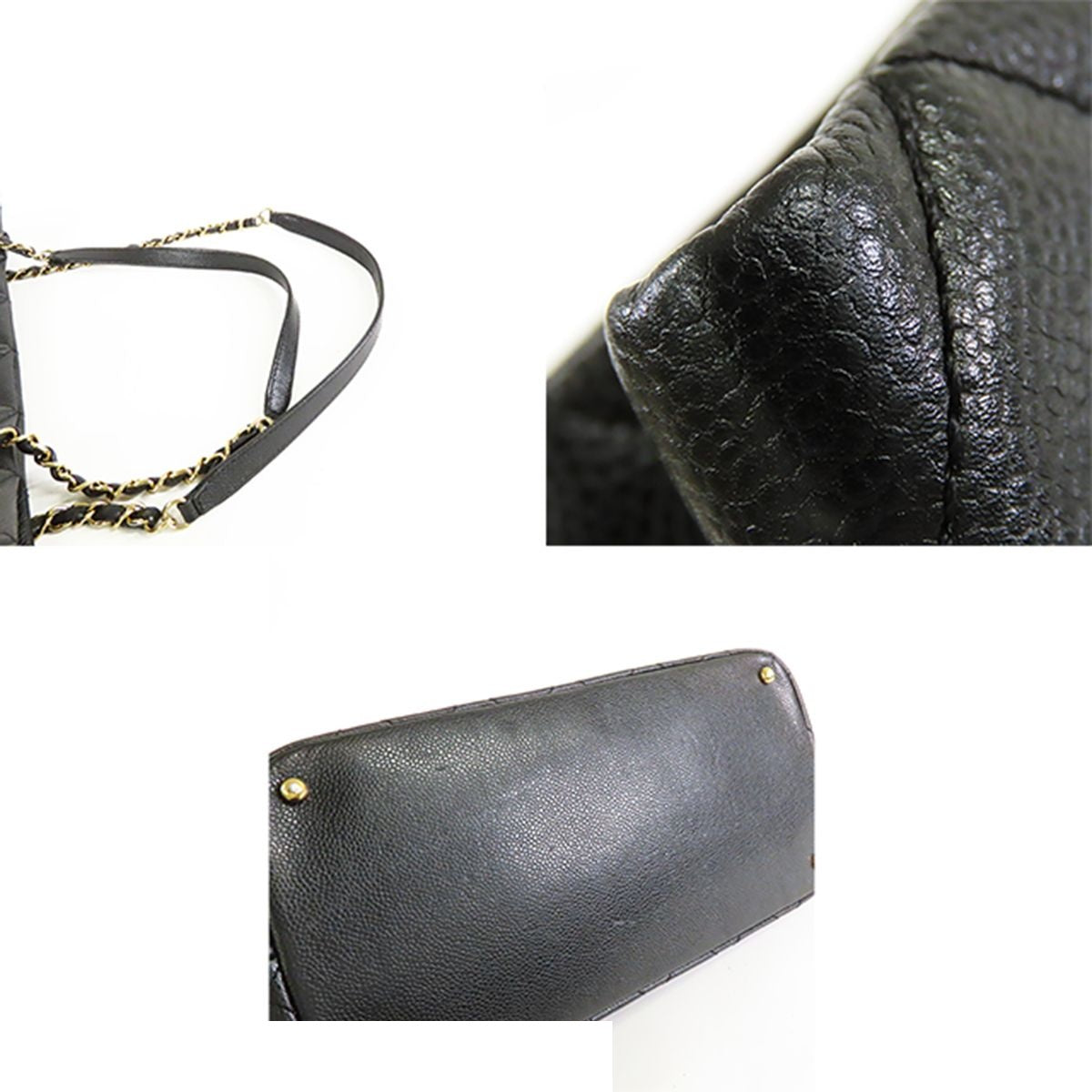 Chanel Chain Tote Black Gold Caviar Leather Quilted Stitch Shoulder Bag — view 7