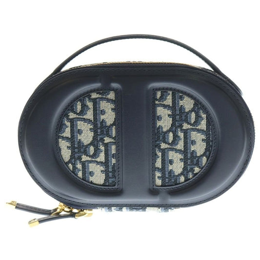 Dior CD Oval Black Camera Bag Navy Beige Leather Canvas
