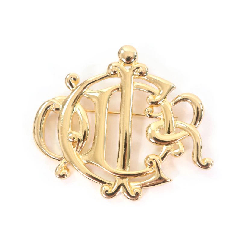 Christian DIOR Vintage DIOR Logo Design Brooch Gold Made In Germany Ladies