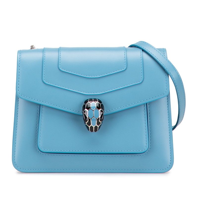 Bulgari Serpenti Chain Shoulder Bag Blue Leather Women Bvlgari