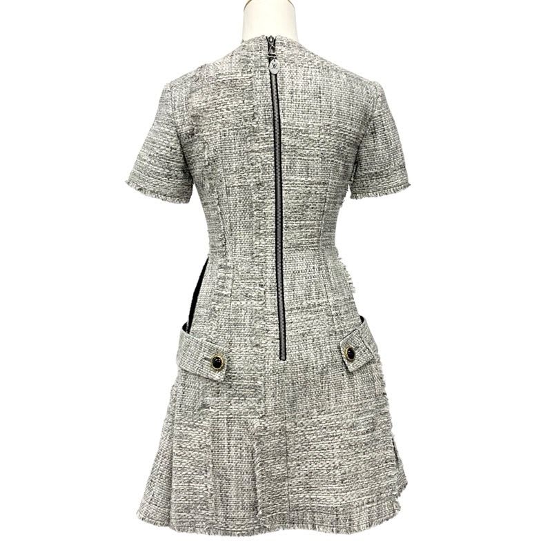 Louis Vuitton Dress Cotton Gray Tweed Short Sleeve 22 SS