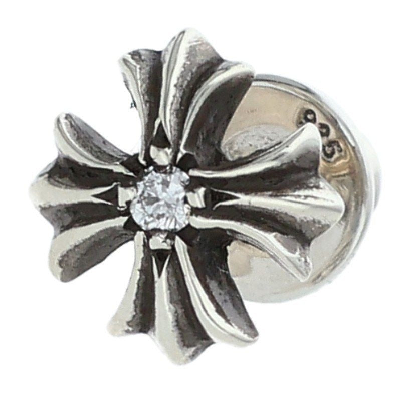 Chrome Hearts No2 CH Pls Dia Plus Stud 1 Diamond Silver Earrings Clear