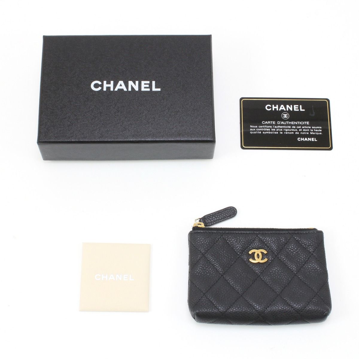 Chanel Women's Wallet Coin Case Caviar Skin 17133940 Black with Key Ring