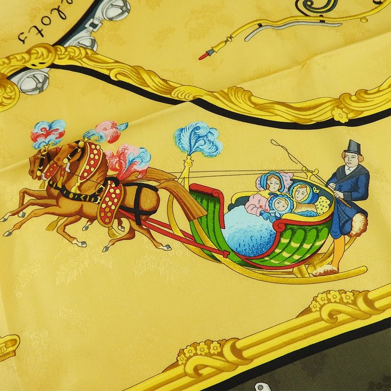 Hermes Carre90 Scarf 100% Silk Plumes Et Grelots Feathers And Bells Green Beige