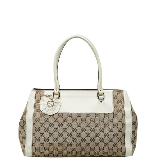 Gucci GG Canvas Tote Shoulder Bag White Beige