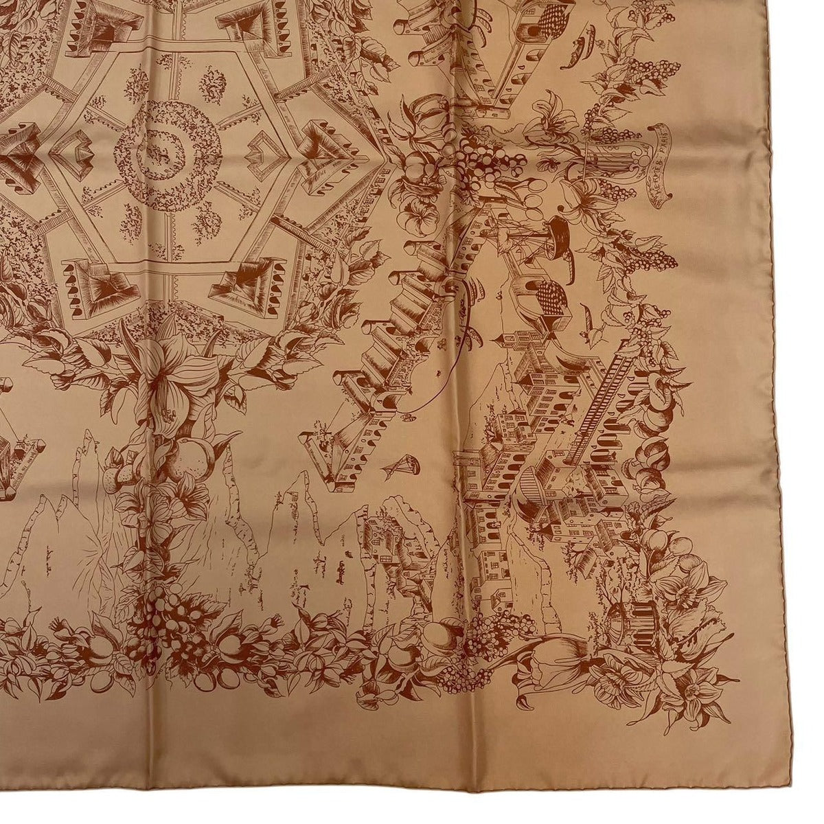 Hermes Scarf Carre 90 Silk Au Pays de Cocagne in Paradise Brown — view 5