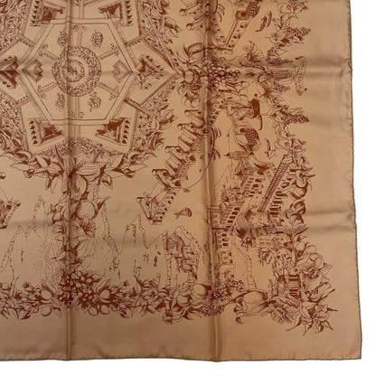 Hermes Scarf Carre 90 Silk Au Pays de Cocagne in Paradise Brown — view 5