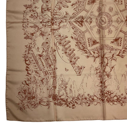 Hermes Scarf Carre 90 Silk Au Pays de Cocagne in Paradise Brown — view 6