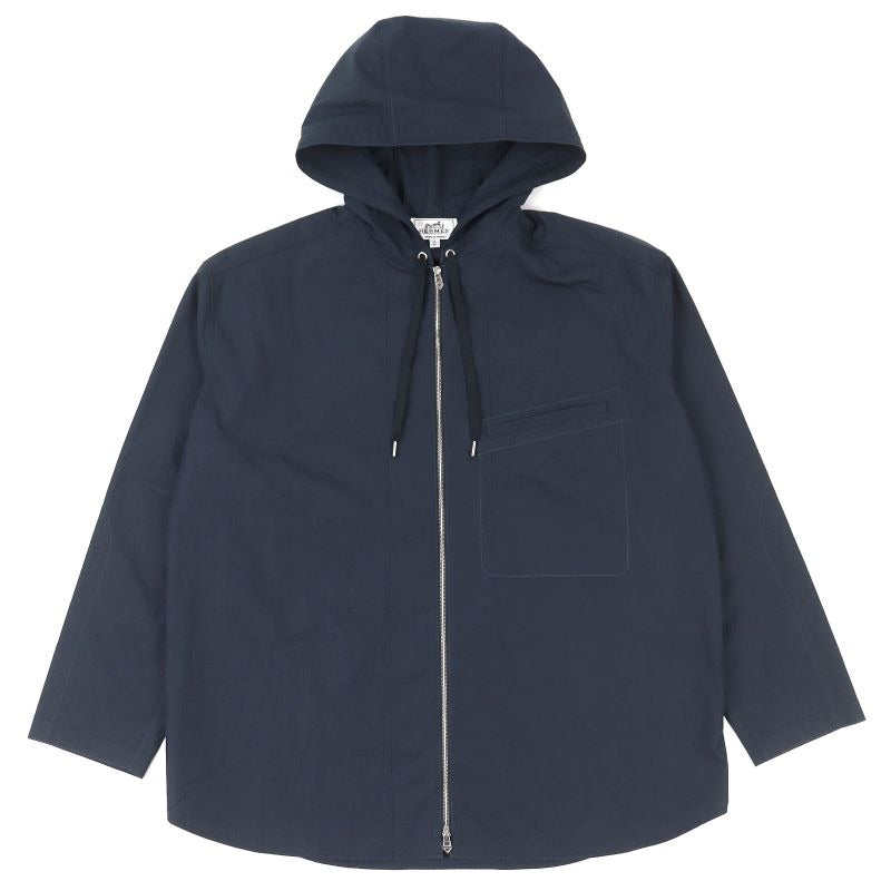 Hermes H2 100% Cotton Zip Up Hooded Blouson Jacket Light Hand Navy
