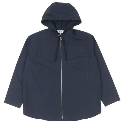 Hermes H2 100% Cotton Zip Up Hooded Blouson Jacket Light Hand Navy