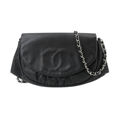 Chanel Half Moon Chain Wallet Caviar Leather Black Silver Shoulder Bag