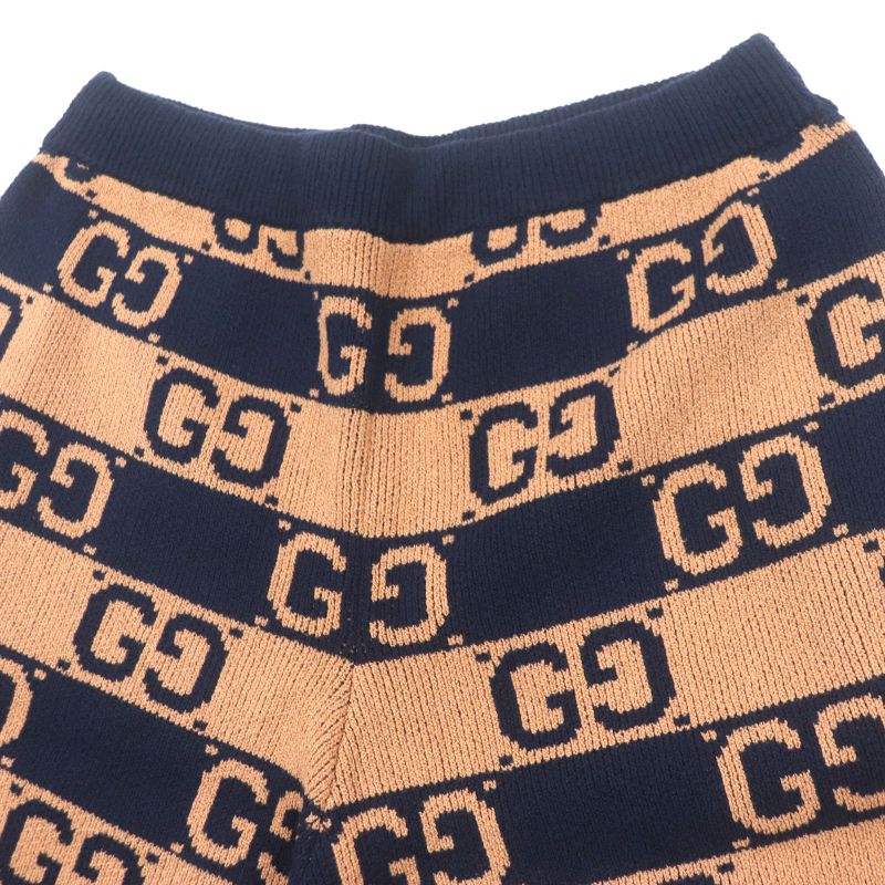  Gucci 752098 GG Cotton Jacquard Knit Half Pants Shorts Brown Navy S Made In