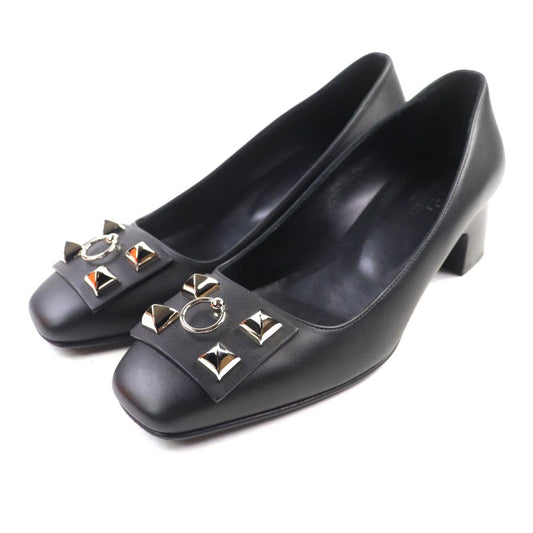 Hermes Silver Hardware Collierd Chien Delicate Square Toe Chunky Heel Leather