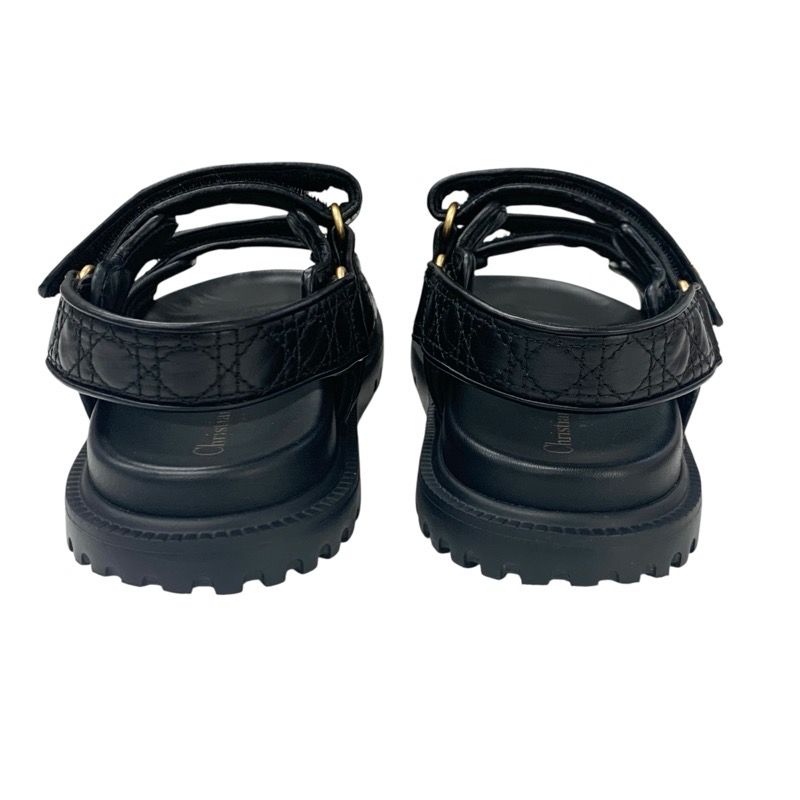 Christian Dioract Sandals Shoes Calfskin Black Gold Logo Cannage Quilted Sports