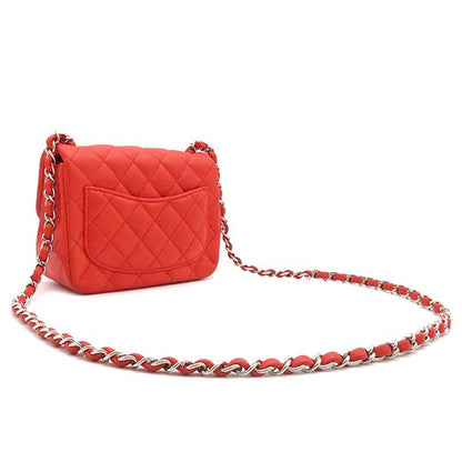 Chanel Shoulder Bag Mini Matelasse Chain Shoulder Lambskin Red Silver Hardware
