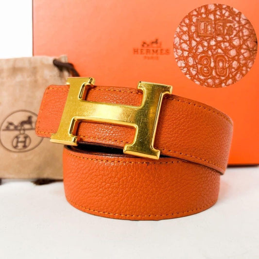 Hermes Constance H Logo Orange Leather Belt