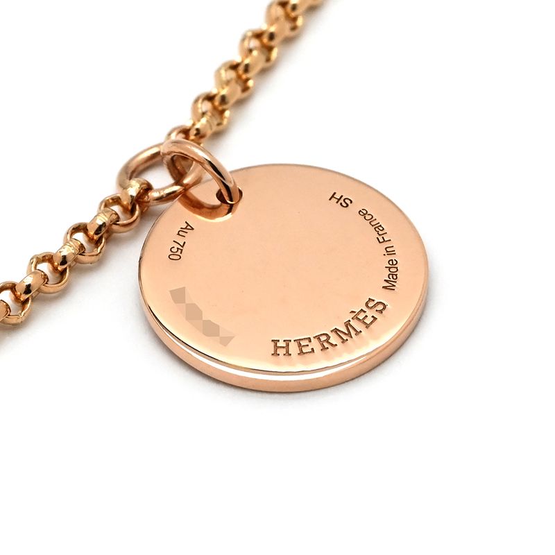 Hermes Bracelet Exlibris PM 18k Pink Gold Diamonds Rose Gold Sh Pink Gold Au750
