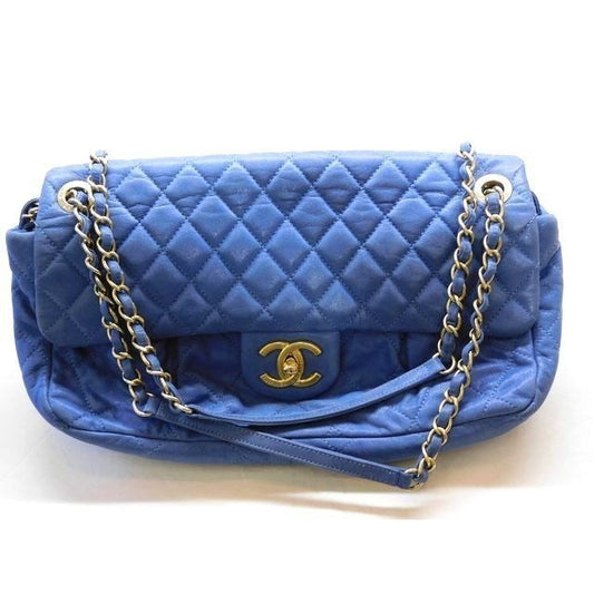 Chanel Shoulder Bag Leather Blue Quilted