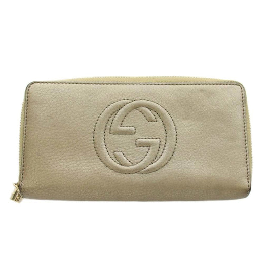 Gucci Interlocking Wallet Zip Around Coin Purse Leather Gold