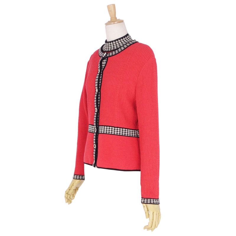 Christian DIOR Ensemble Knit Sweater Cardigan Wool Nylon Top Women M Red